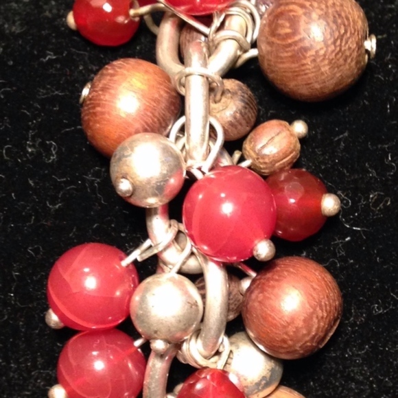 Banana Republic Red, Wood, Silver Bead Bracelet - Picture 3 of 5